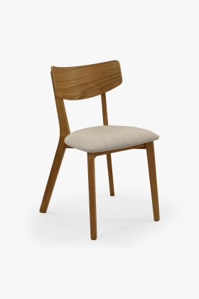 Eichenstuhl mit hellgrauer Polsterung, massivholz, FSC